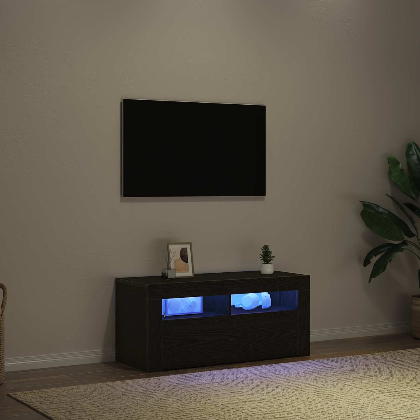 Mobile TV Rovere Nero 90 x 35 x 40 cm Legno multistrato