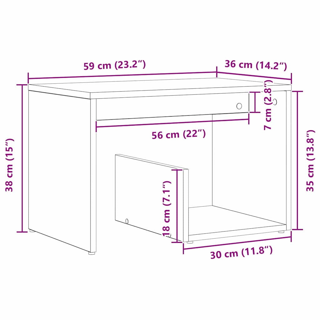 Tavolino Rovere Nero 59 x 36 x 38 cm Legno multistrato