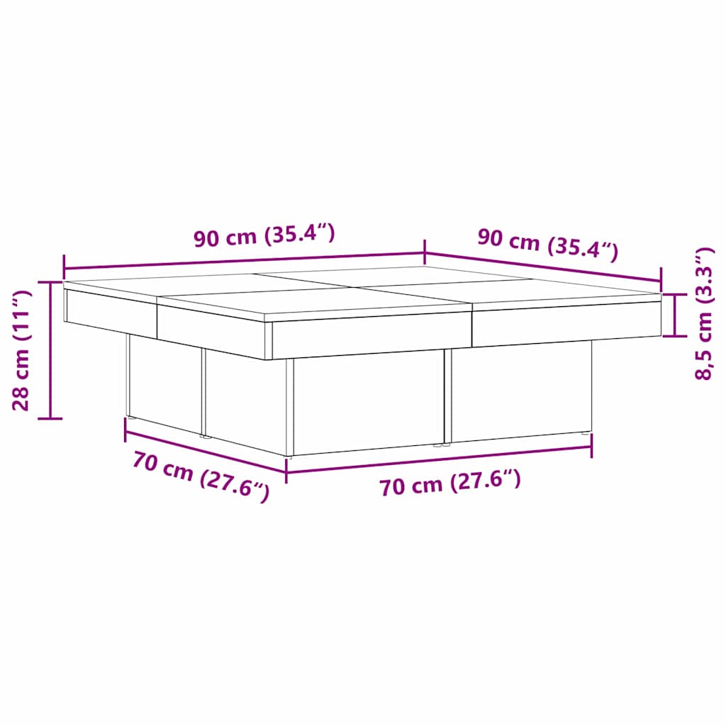 Tavolino da salotto Rovere Nero 90 x 90 x 28 cm | homemem39