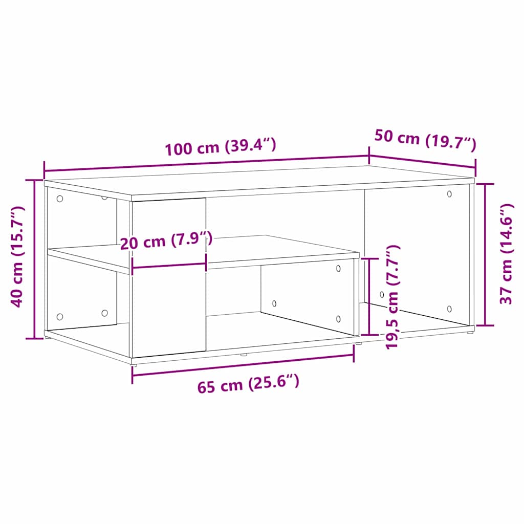 Tavolino da salotto Rovere nero 100 x 50 x 40 cm