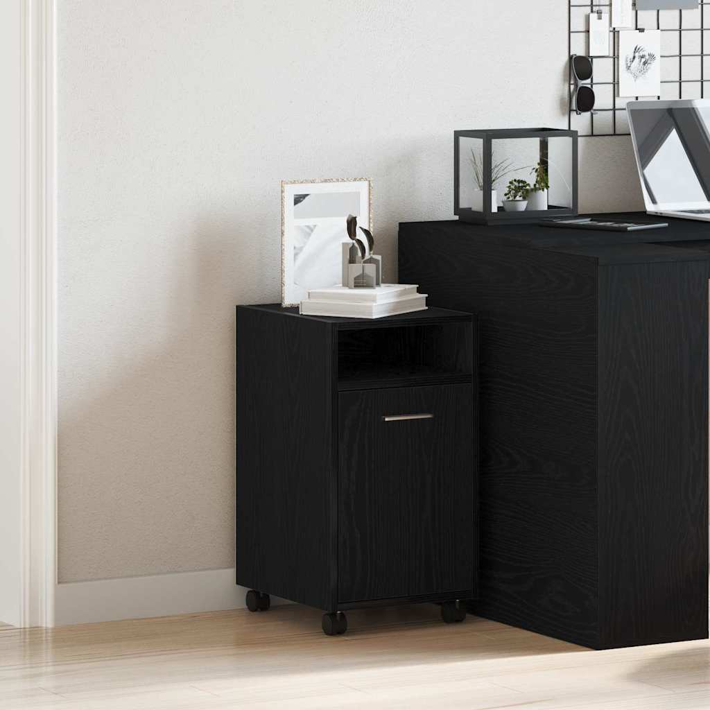 Armadio Laterale Su Ruote con ruota Rovere Nero 33 x 38 x 60 cm | homemem39