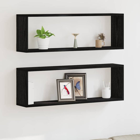 Scaffali da parete 2 pcs Rovere Nero 80 x 15 x 26 cm