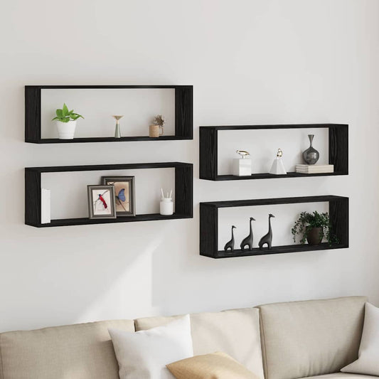 Scaffali da parete 4 pcs Rovere Nero 80 x 15 x 26 cm | homemem39