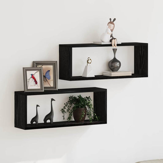 Scaffali da parete 2 pcs Rovere Nero 60 x 15 x 23 cm | homemem39