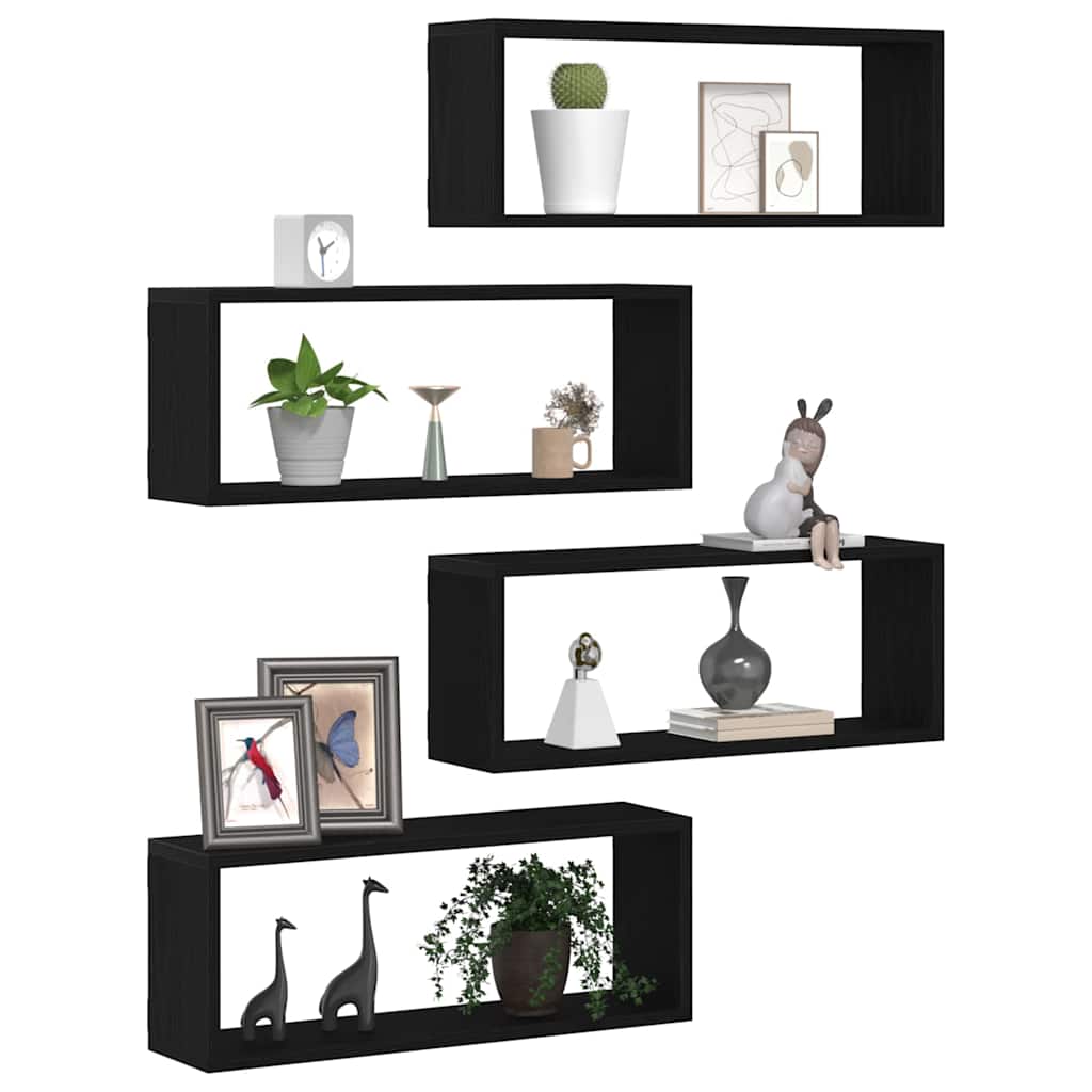 Scaffali da parete 4 pcs Rovere Nero 60 x 15 x 23 cm | homemem39