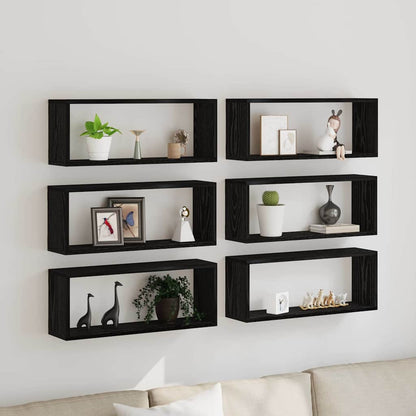 Scaffali da parete 6 pcs Rovere Nero 60 x 15 x 23 cm