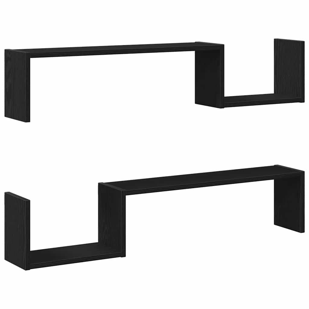 Scaffale da parete 2 pcs Rovere Nero 100 x 15 x 20 cm