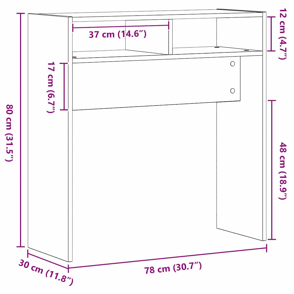 Tavolo consolle Rovere nero 78 x 30 x 80 cm Legno multistrato