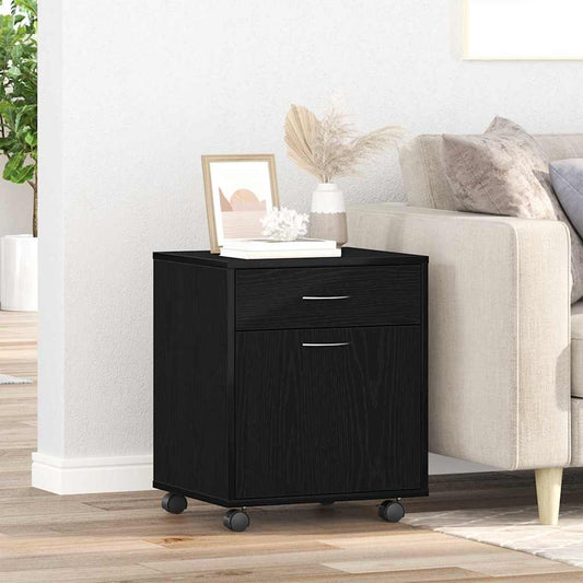 Mobile con Ruote Rovere Nero 45 x 38 x 54 cm Legno multistrato | homemem39