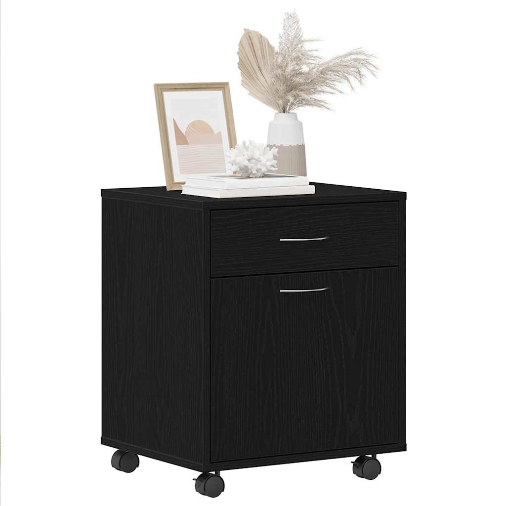 Mobile con Ruote Rovere Nero 45 x 38 x 54 cm Legno multistrato | homemem39
