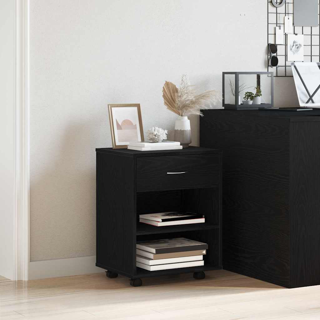 Armadio con ruota Rovere Nero 46 x 36 x 59 cm Legno multistrato | homemem39