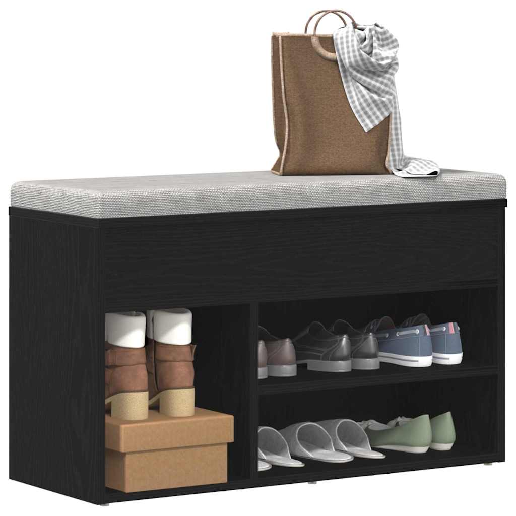 Panca per scarpe Rovere Nero 80 x 30 x 45 cm Legno multistrato