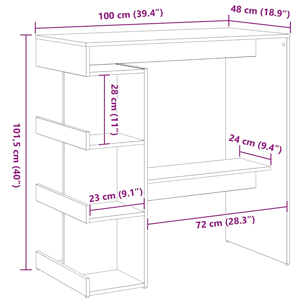 Tavolo da bar Rovere nero 100 x 48 x 101.5 cm Legno multistrato