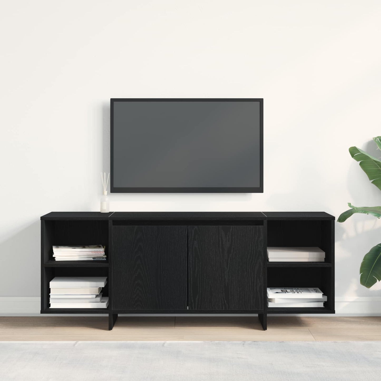 Mobile TV 130 x 35 x 50 cm Rovere Nero Legno ingegnerizzato