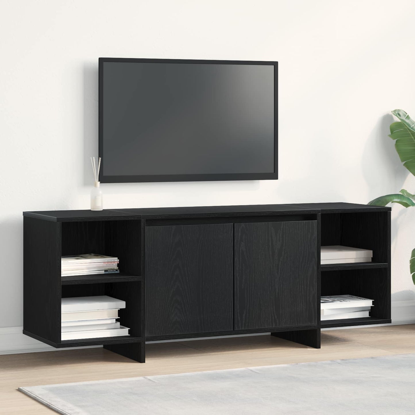 Mobile TV 130 x 35 x 50 cm Rovere Nero Legno ingegnerizzato