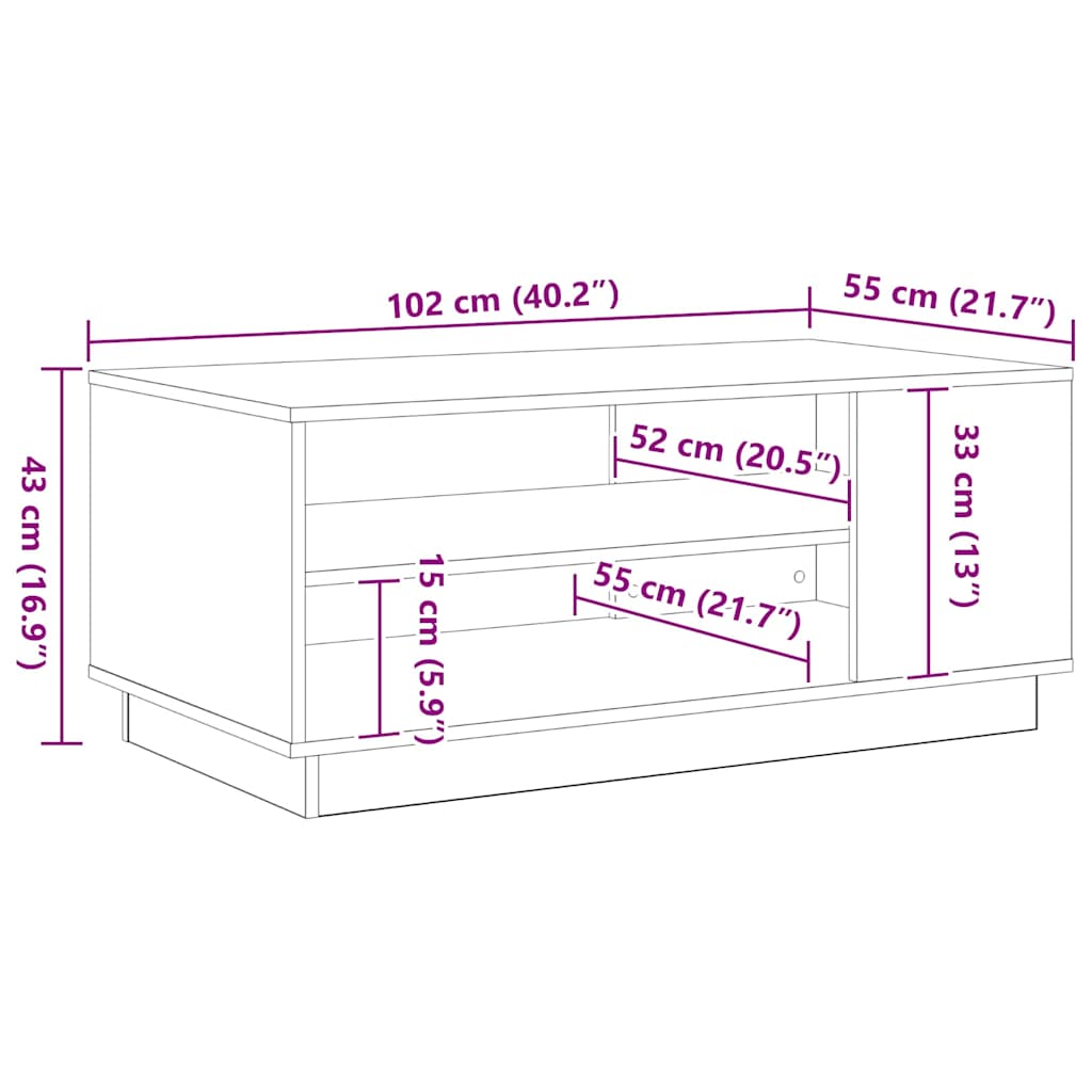 Tavolino da salotto Rovere Nero 102 x 55 x 43 cm | homemem39