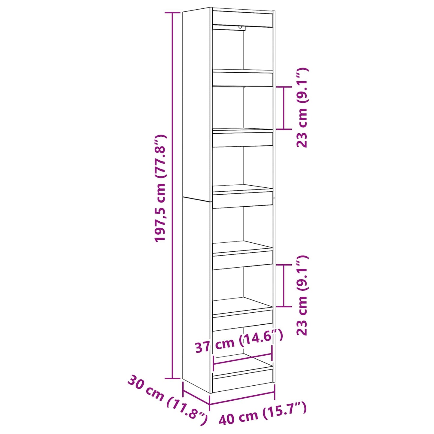 Armadio per Libri 6 livelli 40 x 30 x 198 cm Rovere Nero | homemem39