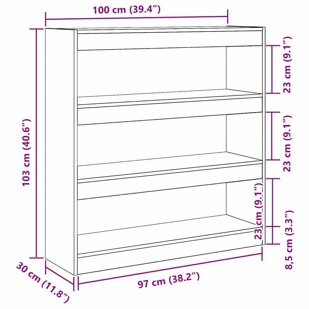 Armadio per Libri Rovere Nero 100 x 30 x 103 cm