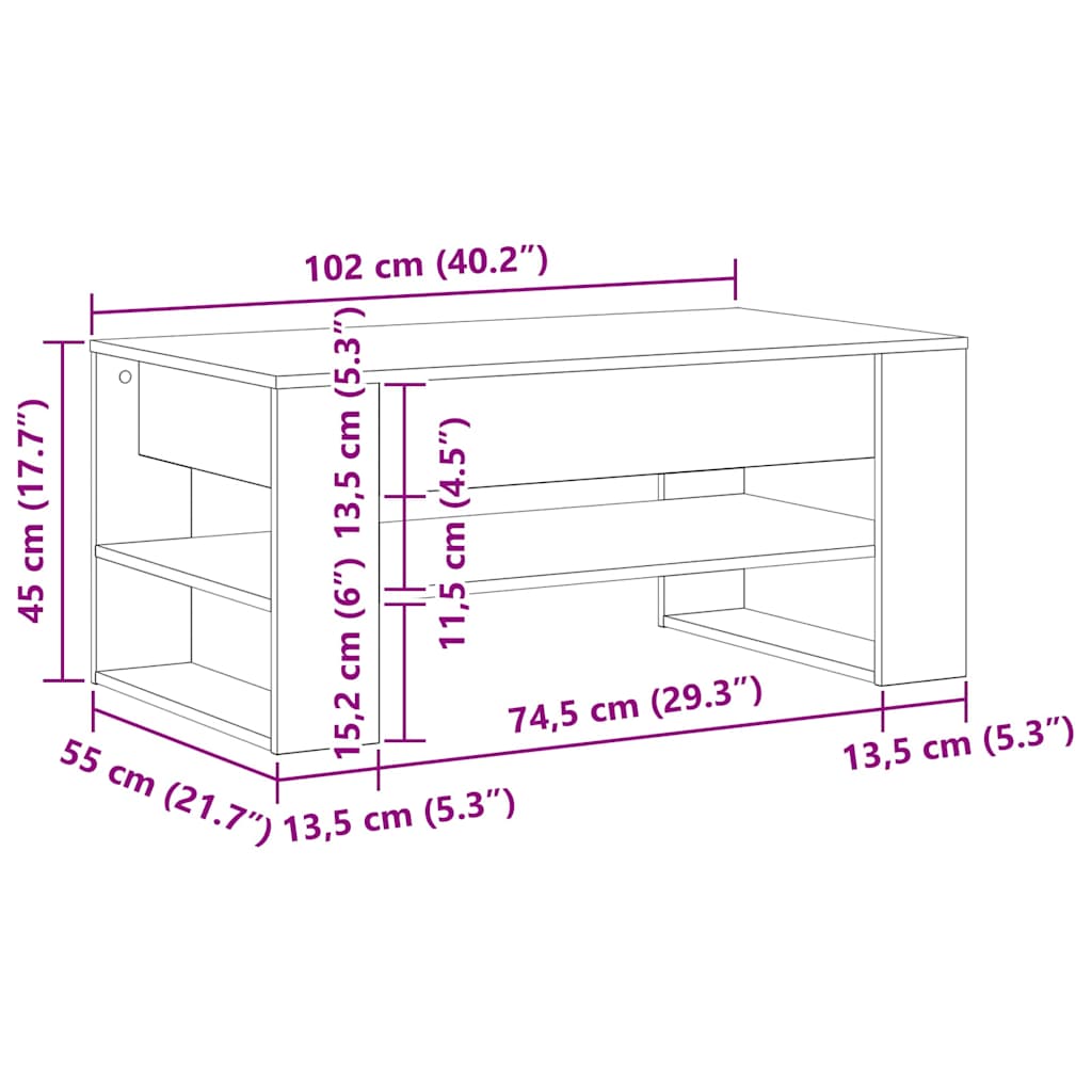 Tavolino da salotto Rovere Nero 102 x 55 x 45 cm | homemem39