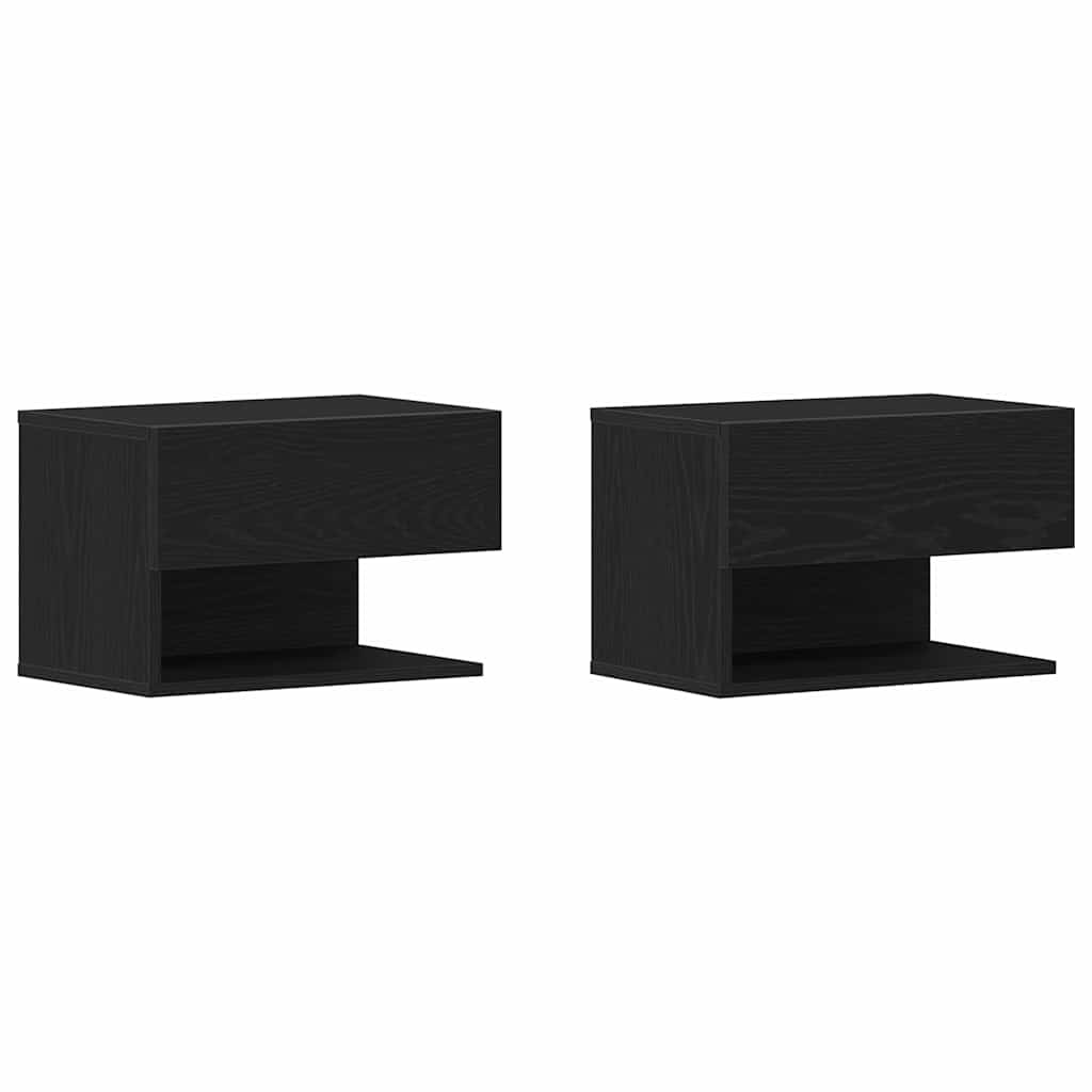Armadio da Notte con cassetto 2 pcs Rovere Nero 46 x 30 x 30 cm | homemem39