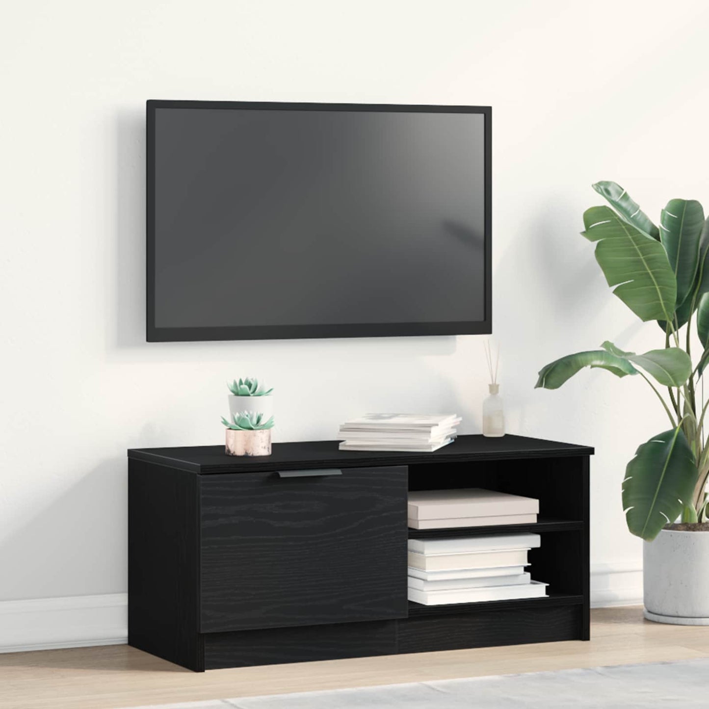 Mobile TV Rovere Nero 80 x 35 x 36,5 cm Legno multistrato