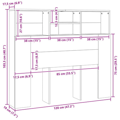 Testata del letto con testiera Rovere Nero 120 x 19 x 103,5 cm