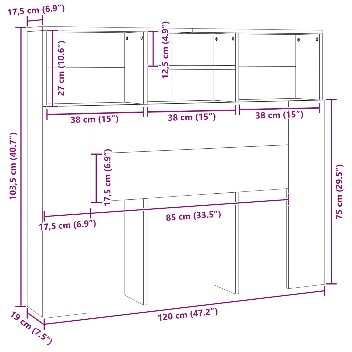 Testata del letto con testiera Rovere Nero 120 x 19 x 103,5 cm
