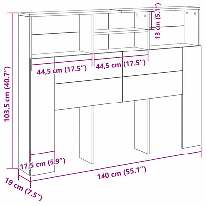 Testata del letto con testiera Rovere nero 140 x 19 x 103.5 cm