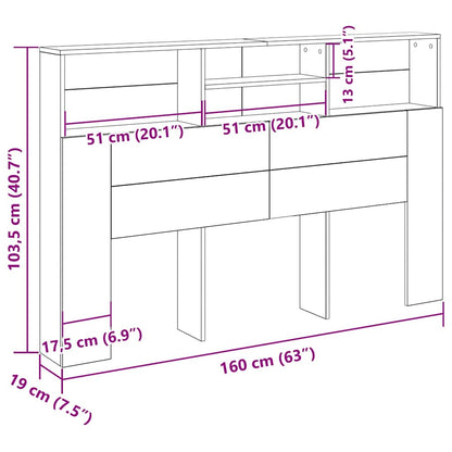 Testata del letto con testiera Rovere Nero 160 x 19 x 103,5 cm