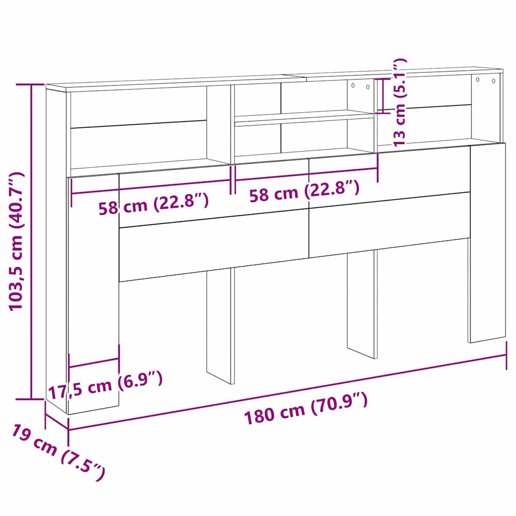Testata del letto con testiera Rovere Nero 180 x 19 x 103,5 cm