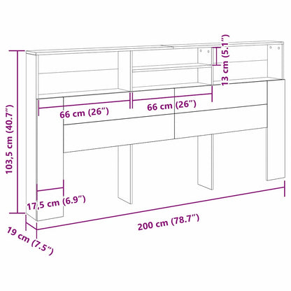Testata del letto con testiera Rovere Nero 200 x 19 x 103,5 cm