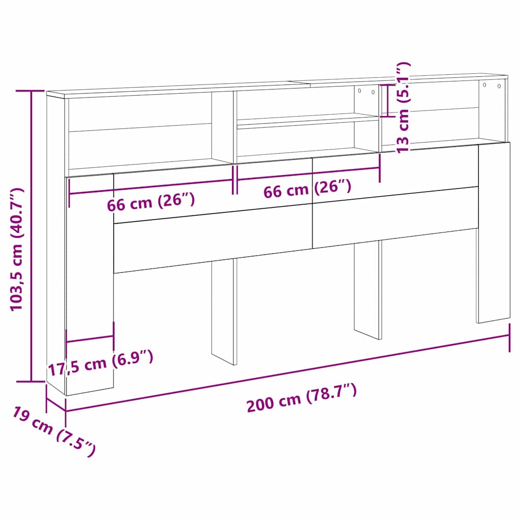 Testata del letto con testiera Rovere nero 200 x 19 x 103.5 cm
