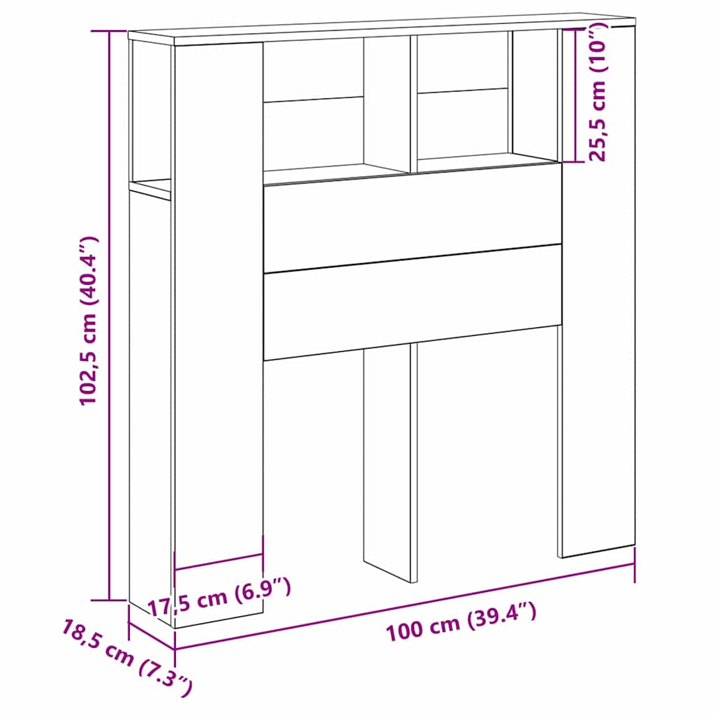 Testata del letto con lo scaffale Rovere Nero Legno multistrato