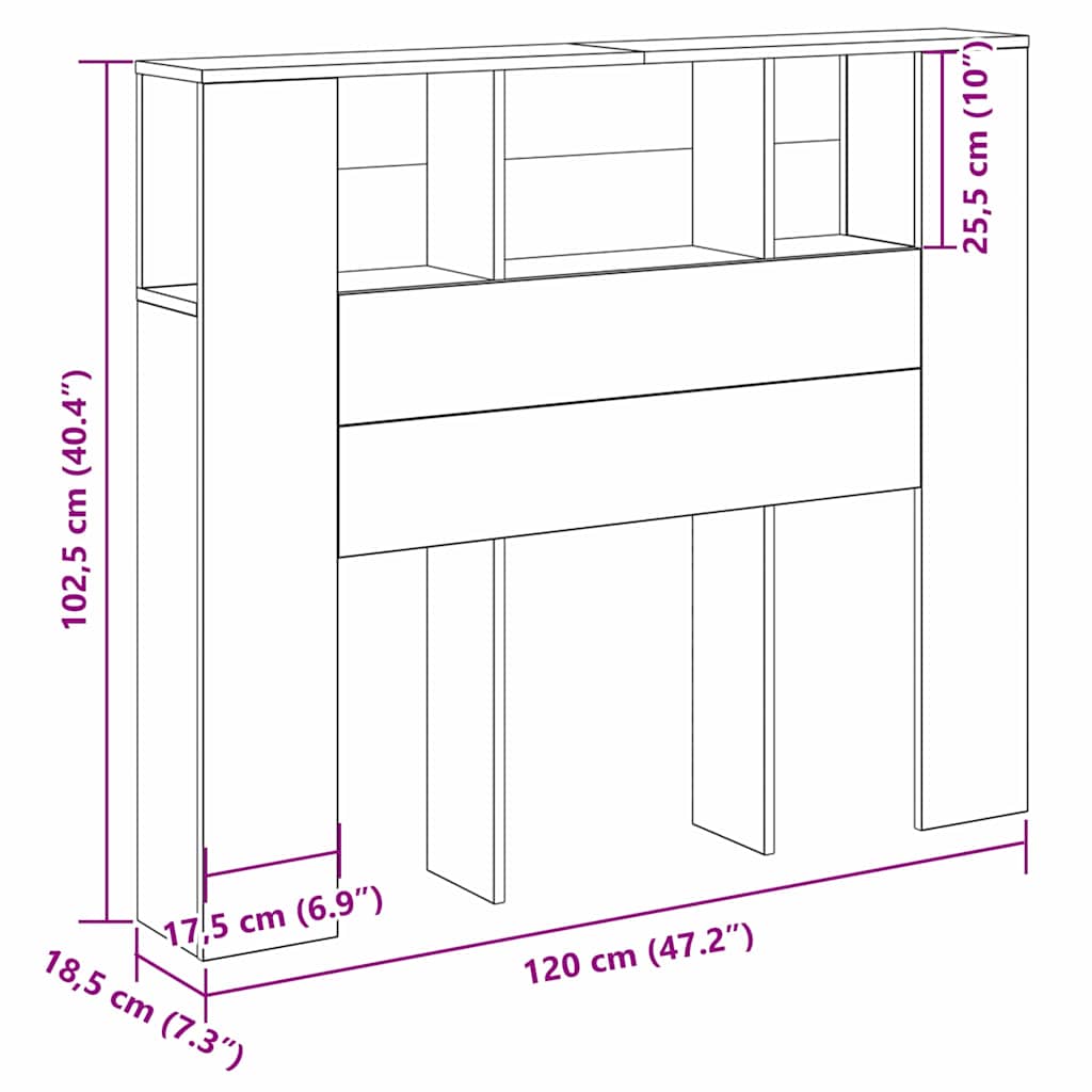 Testata del letto Rovere Nero 120 x 18.5 x 102.5 cm