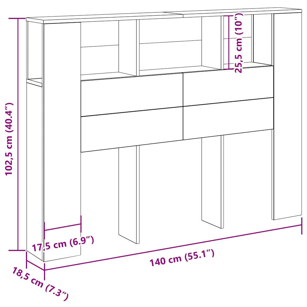 Testata del letto Rovere nero 140 x 19 x 104.5 cm