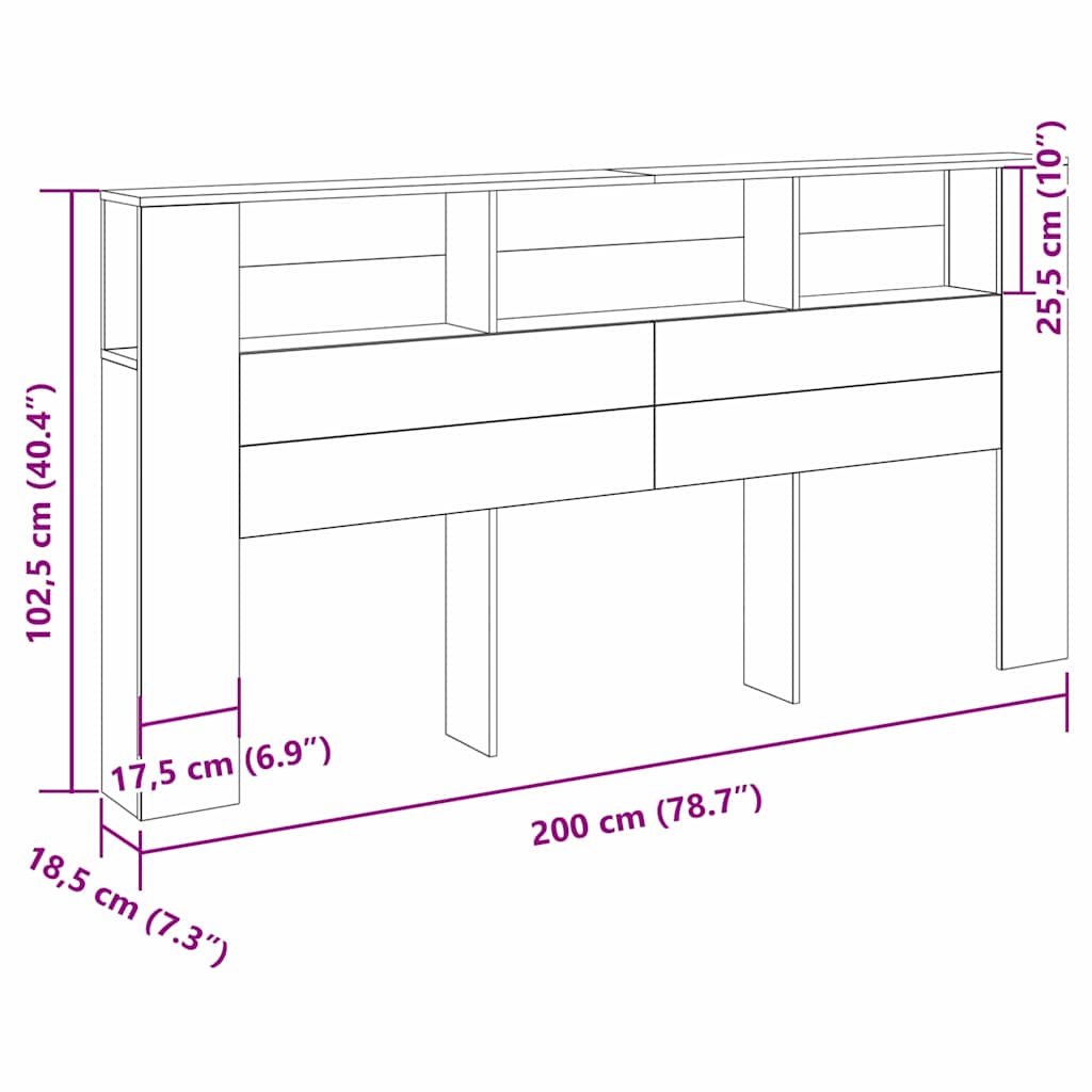 Testata del letto Rovere nero 200 x 18,5 x 104,5 cm