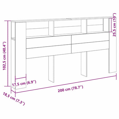 Testata del letto Rovere nero 200 x 18,5 x 104,5 cm