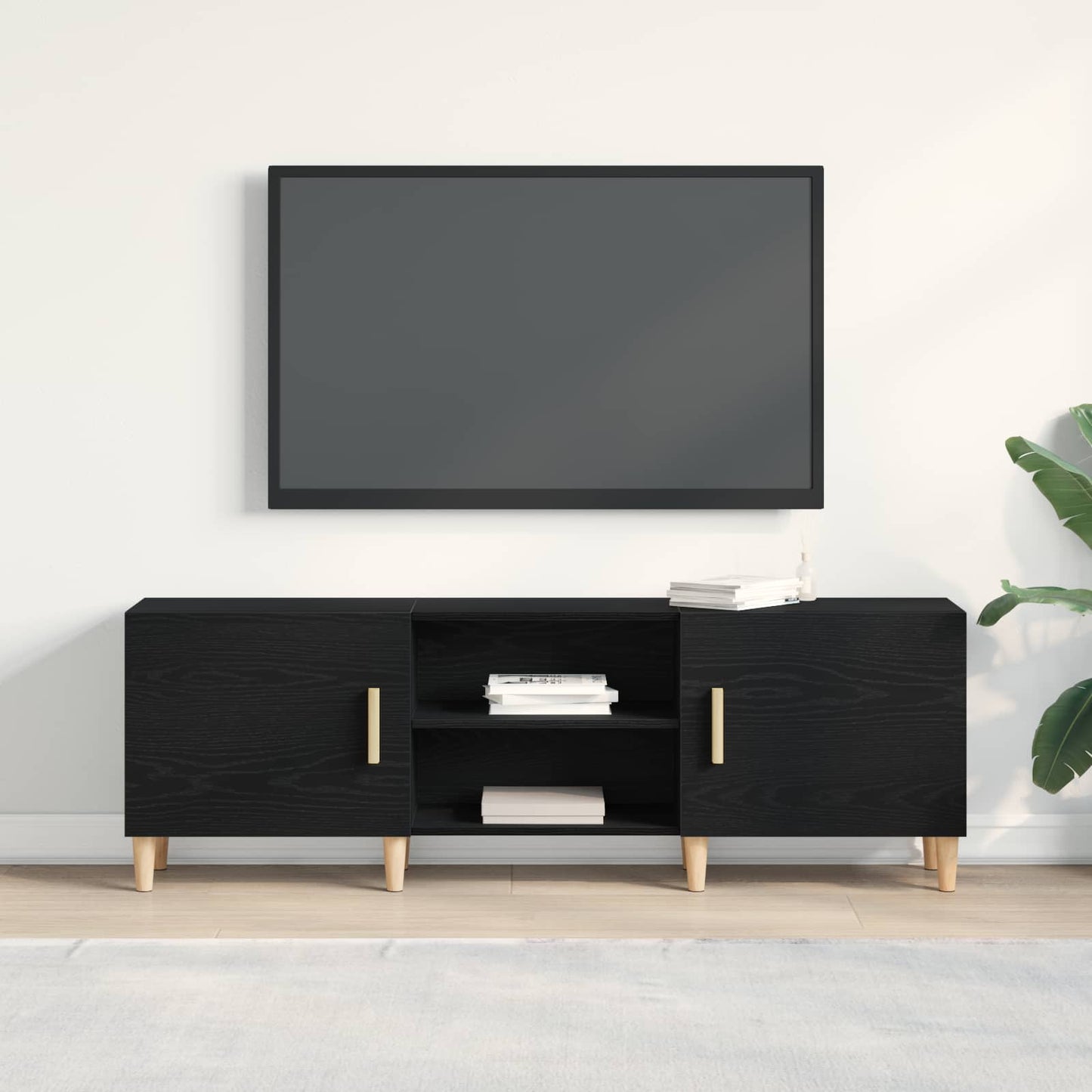 Mobile TV Rovere Nero 150 x 30 x 50 cm Legno multistrato