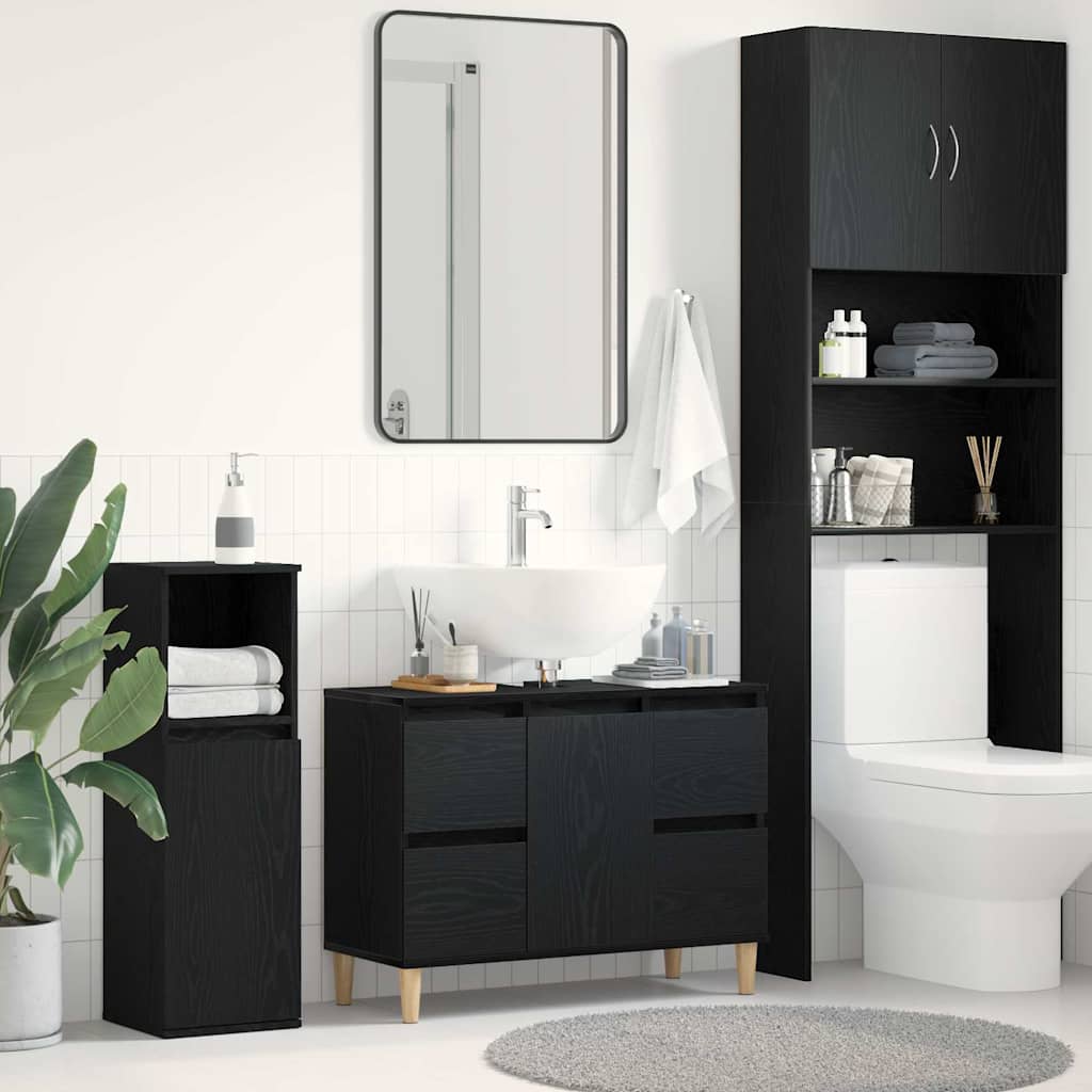 Armadio per Lavabo da Bagno Rovere Nero 80 x 33 x 60 cm
