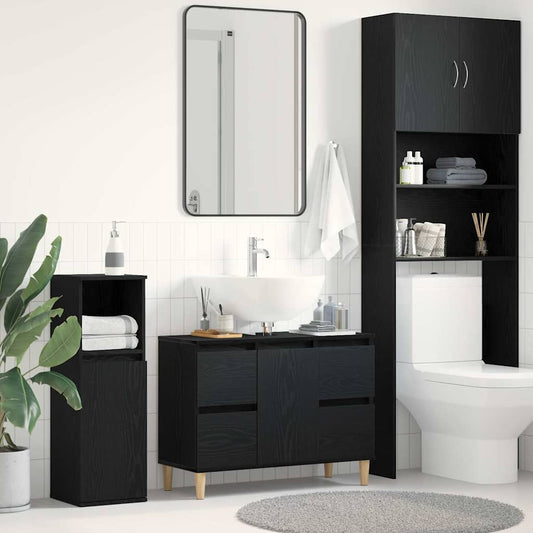 Armadio per Lavabo da Bagno Rovere Nero 80 x 33 x 60 cm