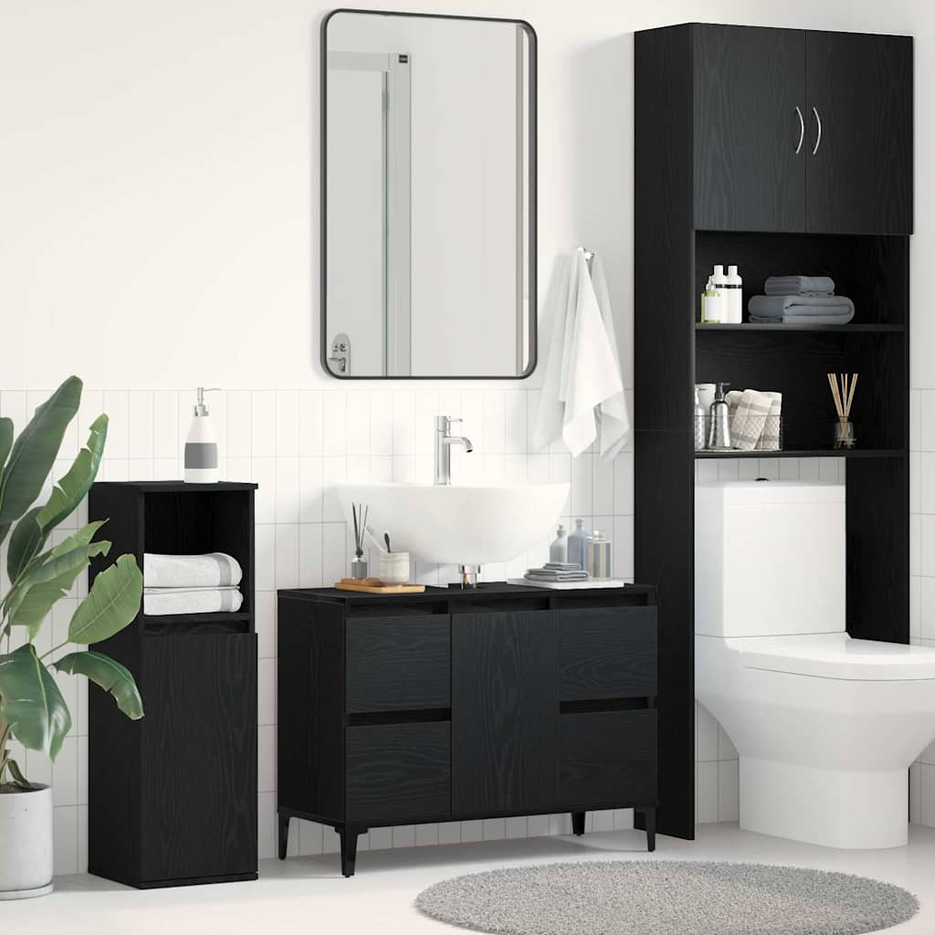 Armadio per Lavabo da Bagno Rovere Nero 80 x 33 x 60 cm