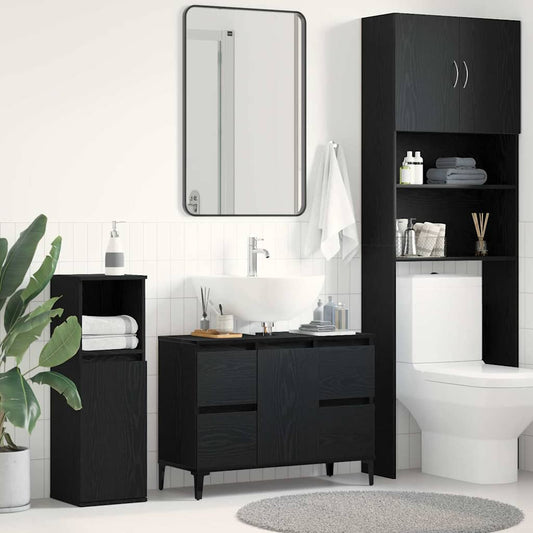 Armadio per Lavabo da Bagno Rovere Nero 80 x 33 x 60 cm