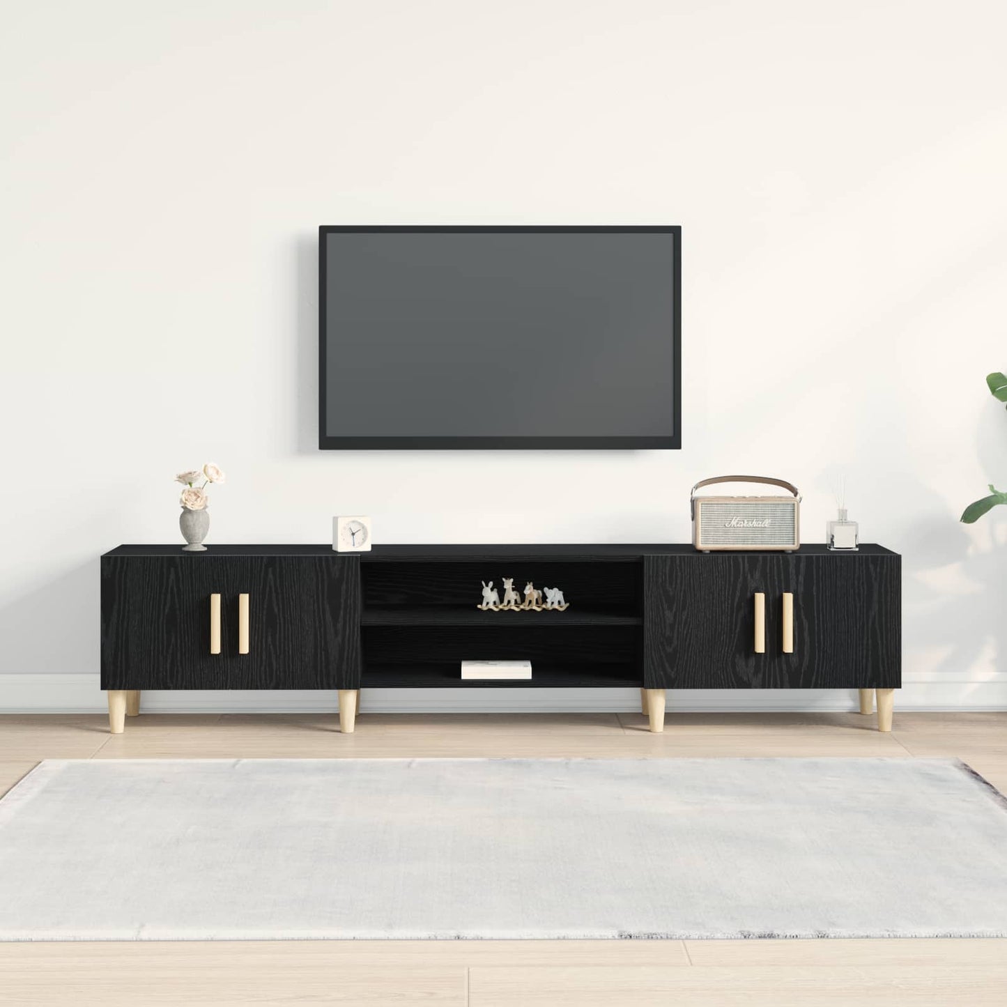 Mobile TV Rovere Nero 180 x 31,5 x 40 cm Legno multistrato