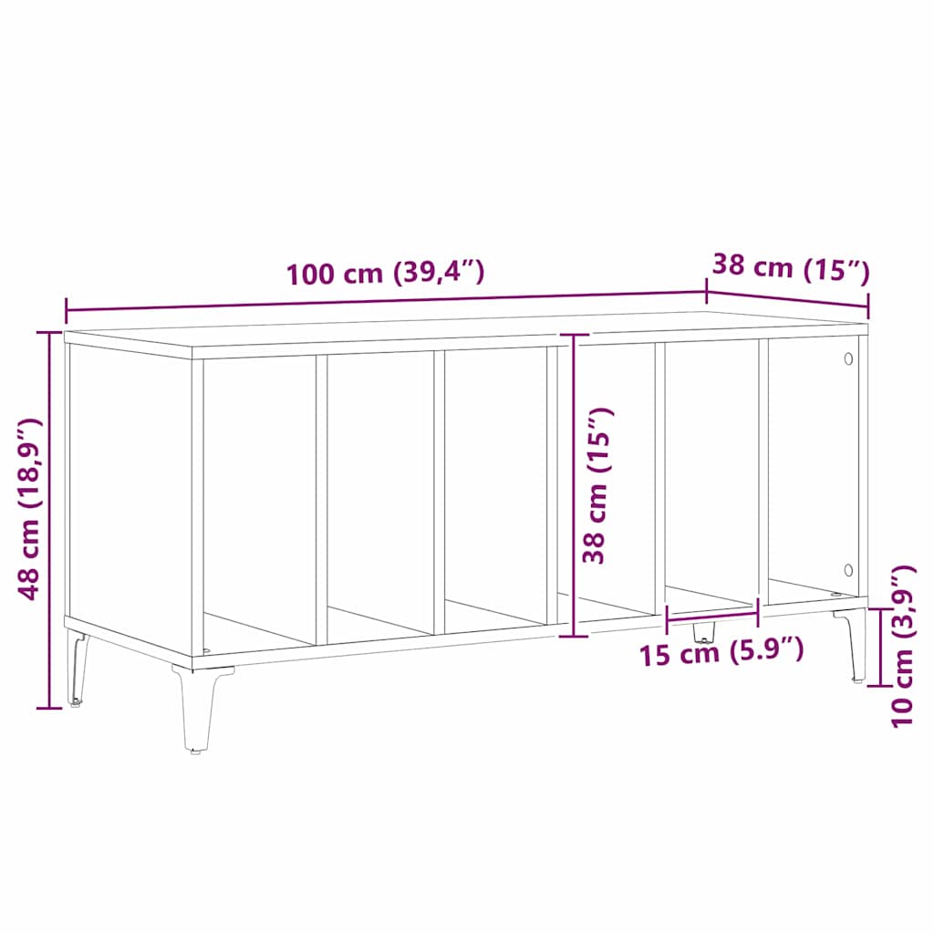 Mobile porta vinili Rovere nero 100 x 38 x 48 cm