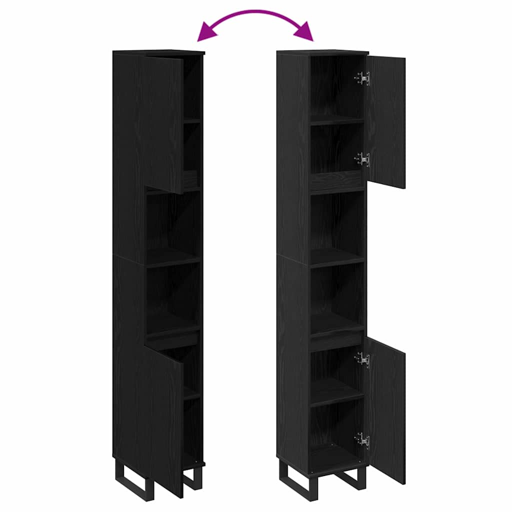 Mobile da Bagno Rovere Nero 30 x 30 x 190 cm Legno multistrato