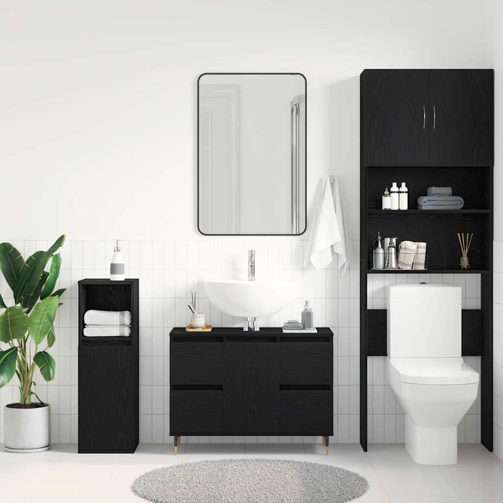 Armadio per Lavabo da Bagno Rovere Nero 80 x 33 x 60 cm | homemem39