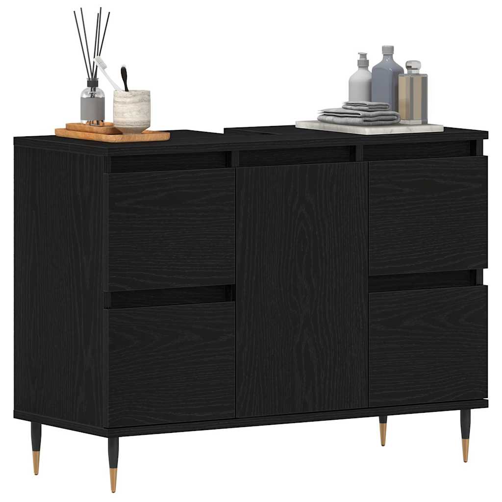 Armadio per Lavabo da Bagno Rovere Nero 80 x 33 x 60 cm | homemem39