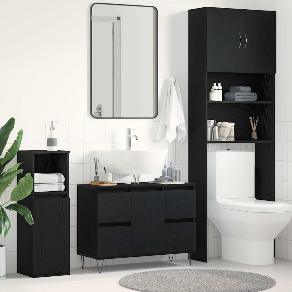 Armadio per Lavabo da Bagno Rovere Nero 80 x 33 x 60 cm | homemem39