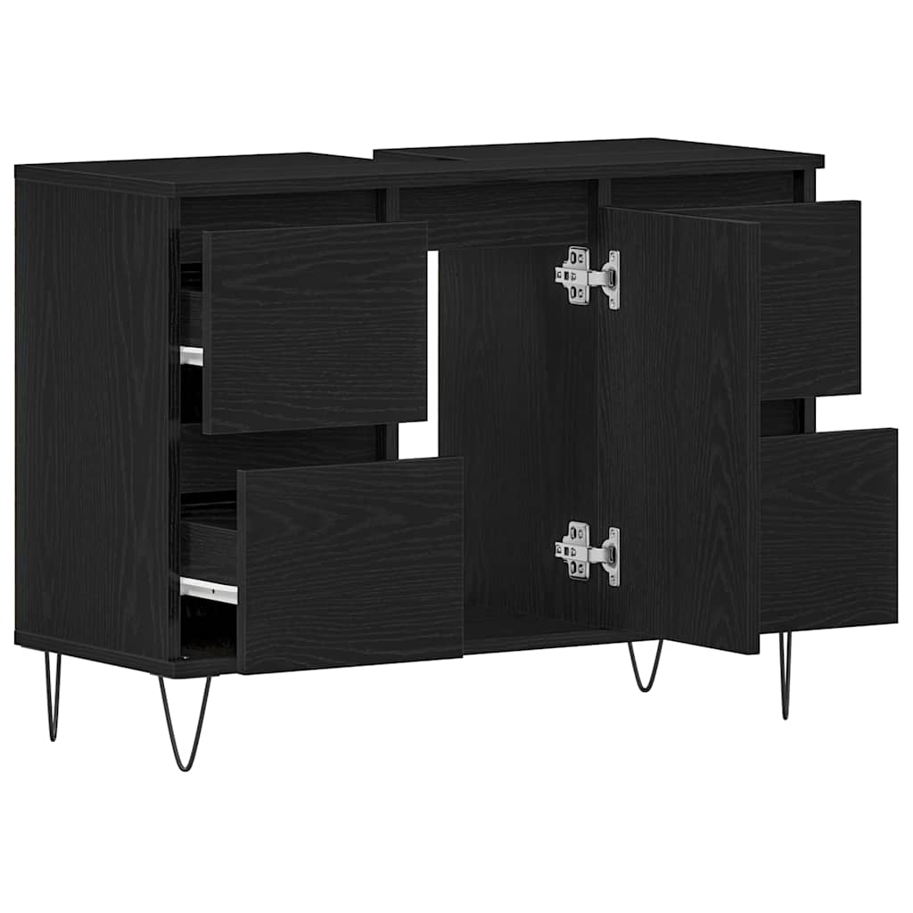 Armadio per Lavabo da Bagno Rovere Nero 80 x 33 x 60 cm | homemem39