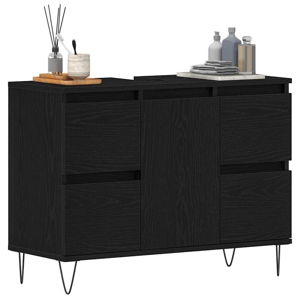 Armadio per Lavabo da Bagno Rovere Nero 80 x 33 x 60 cm | homemem39